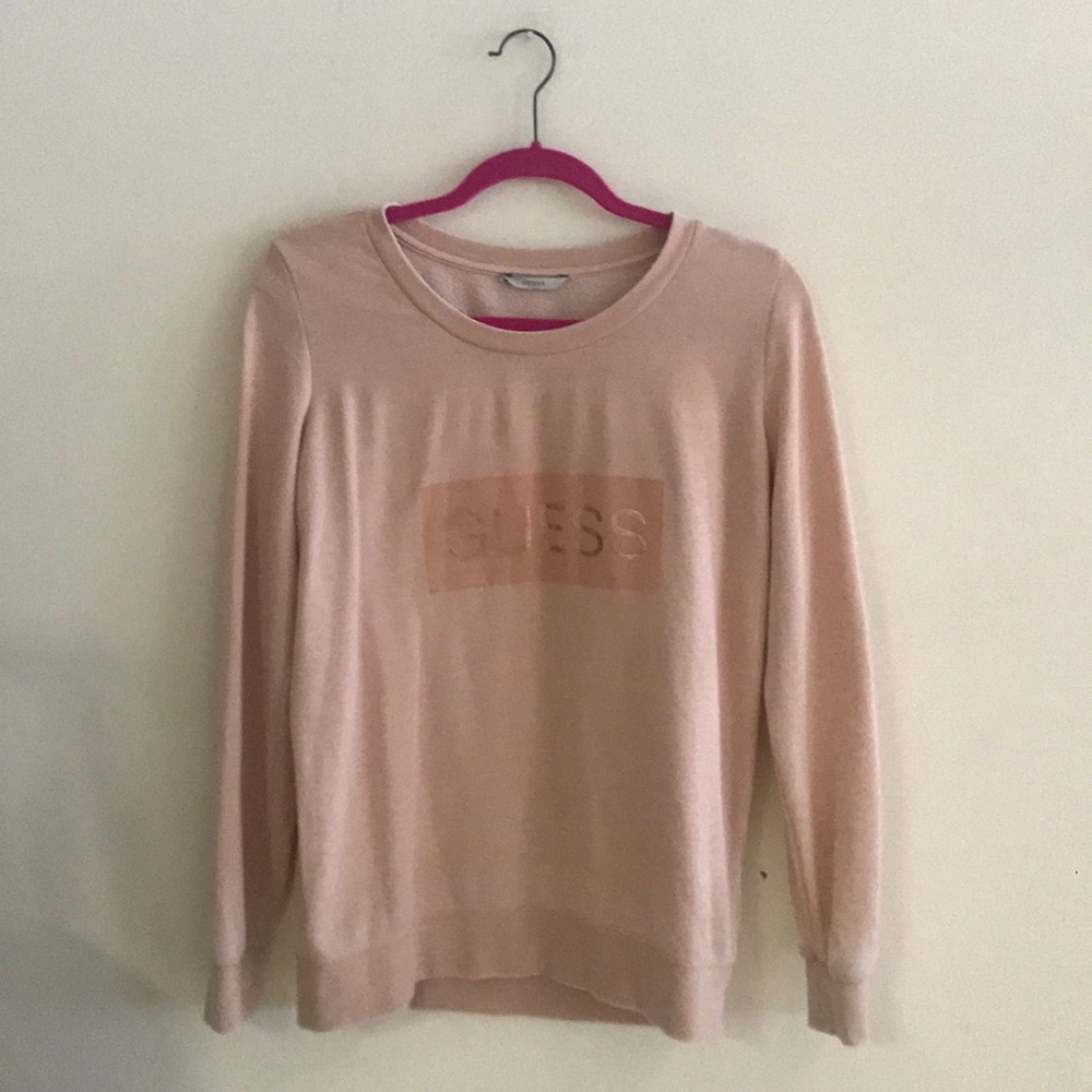 Guess Pale Pink Crew Neck Logo Sweatshirt